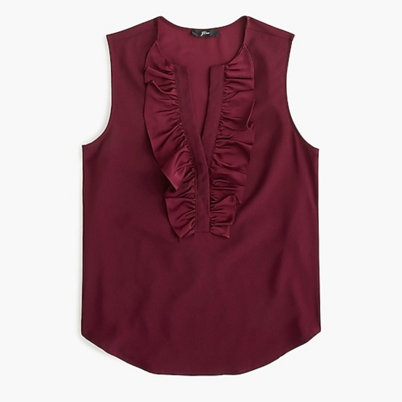 New! J Crew sz XXS XX-Small Burgundy Ruffle-front top satin blouse NWT - Picture 2 of 5